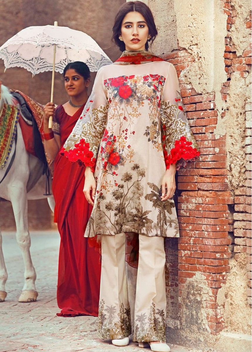 Cross Stitch Eid lawn floral red outfit for Eid