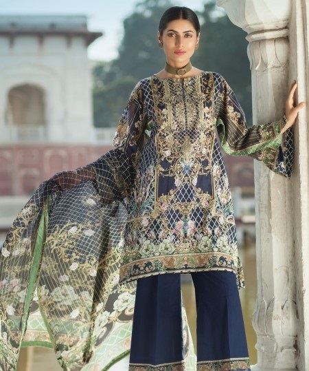 Mausummery BLUEBERRY Ready-Made shirt with Bell Bottom Pant and chiffon dupatta