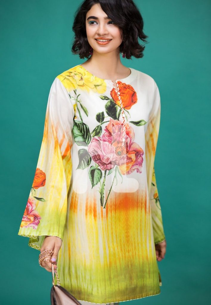 digital printed bright yellow dress