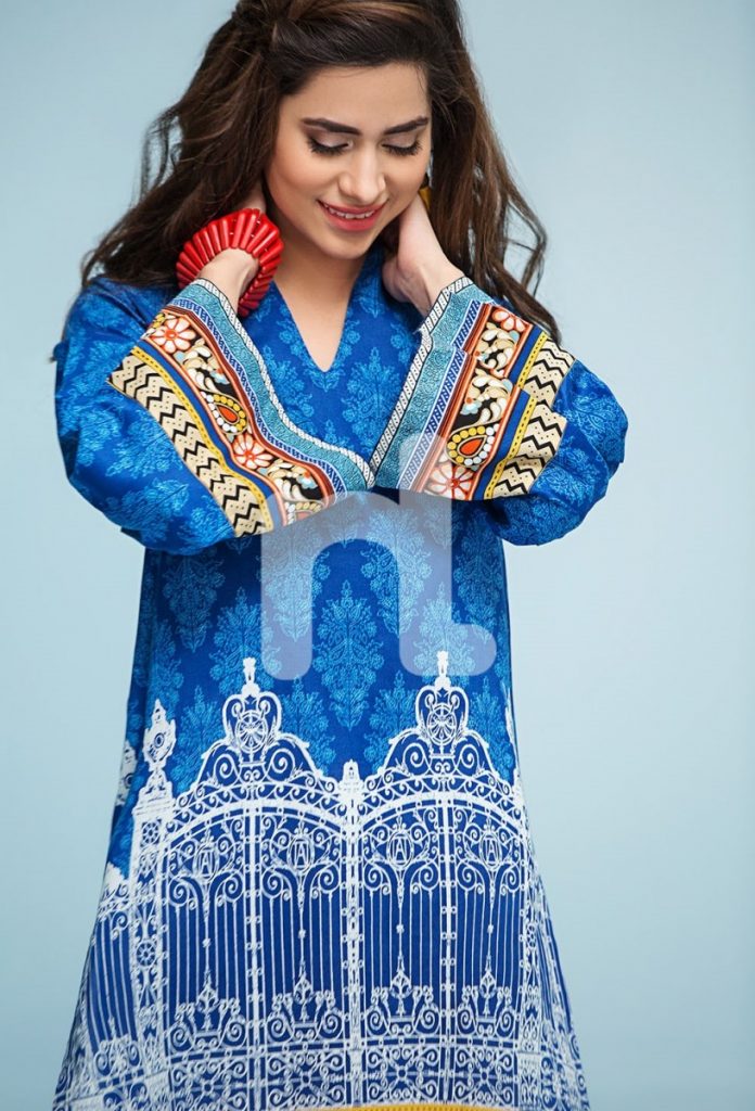 royal blue lawn suit by Nisha Nishat