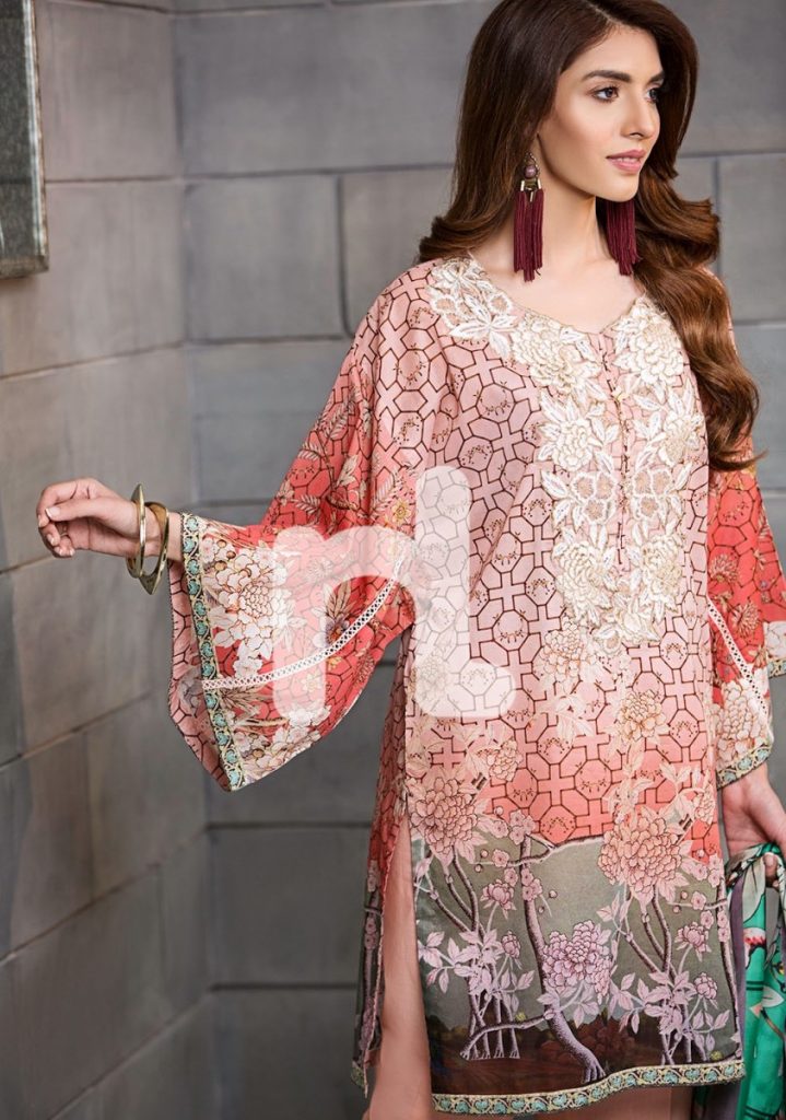 Pink embroidered lawn suit by Nishat