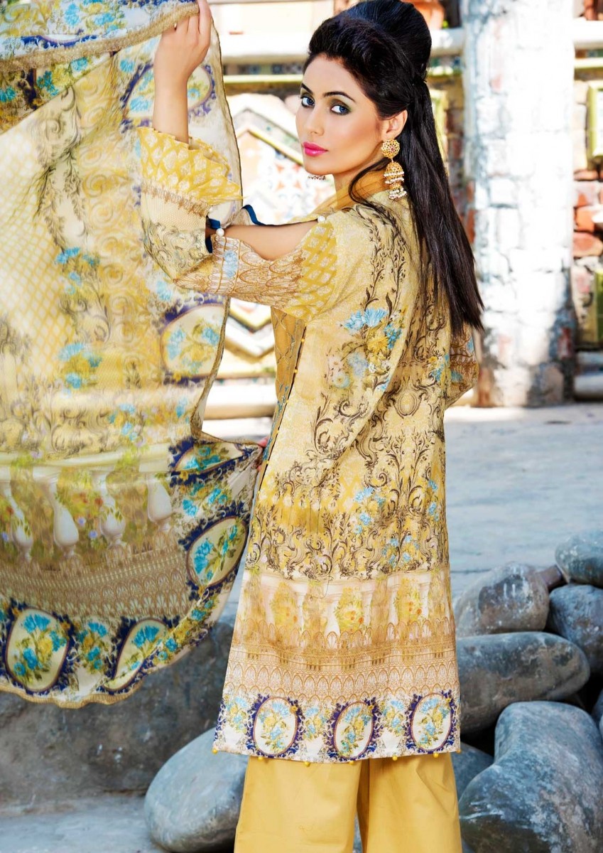 Warda Mustard printed Eid Dress